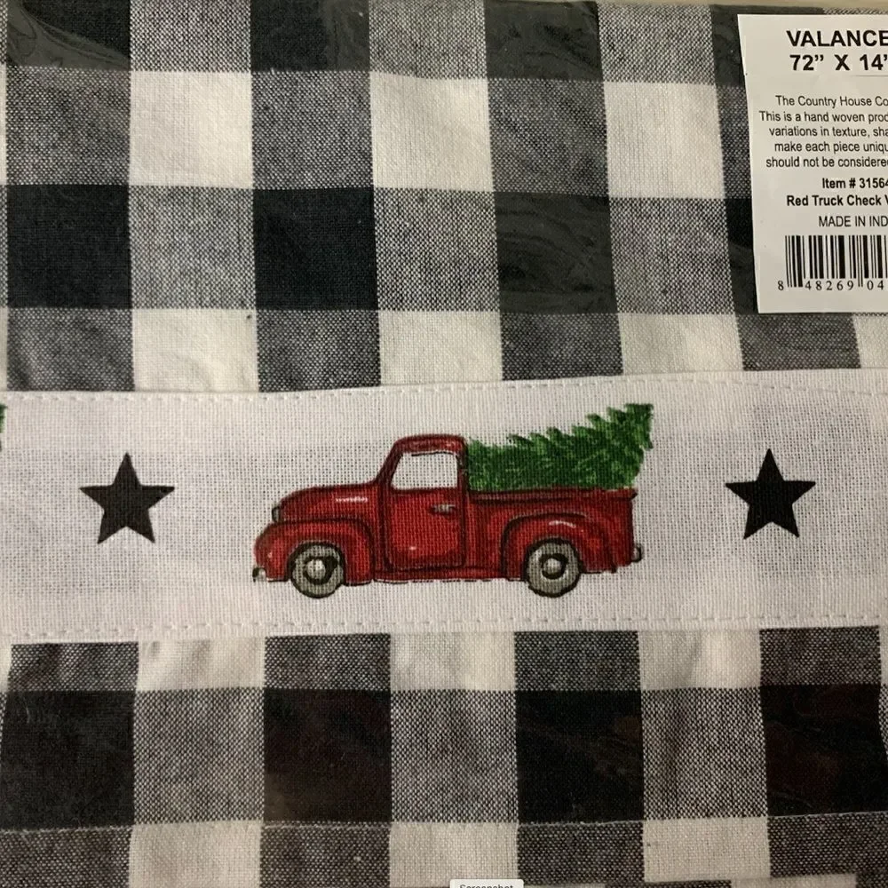 NEW! Buffalo Check Red Truck Window Valance